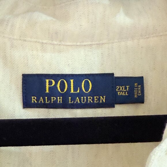 Ralph Lauren Polo Shirt Men's 2XL Tall Long Sleeve Heathered Cream Shirt - Picture 3 of 15